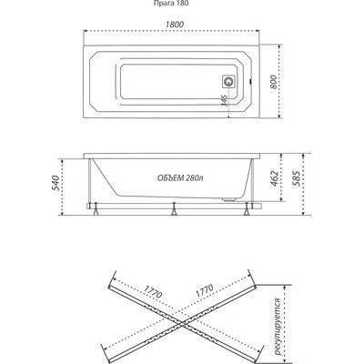 Ванна акриловая Triton Прага 180x80