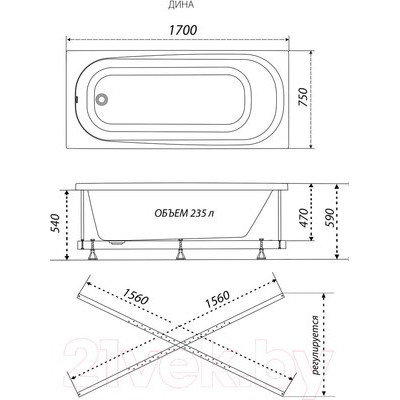 Ванна акриловая Triton Дина 170х75