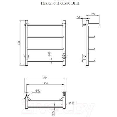 Полотенцесушитель электрический Тругор Пэк СП 6 60x50 / 298708