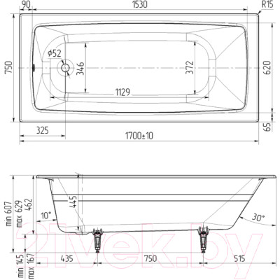 Ванна чугунная Wotte Vector 170x75 / БП-э00д1472