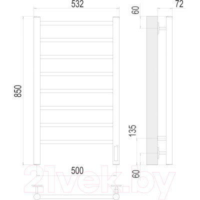 Полотенцесушитель электрический Terminus Аврора П8 500x850