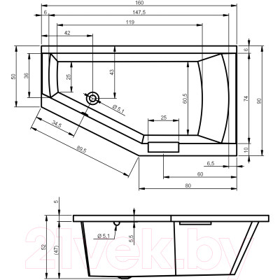 Ванна акриловая Riho Geta 160 L / B030001005