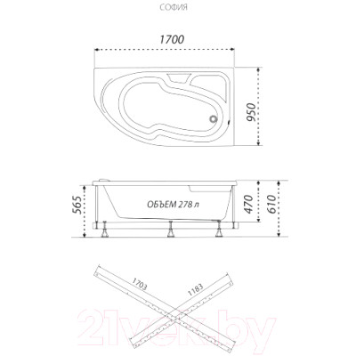 Ванна акриловая Triton София 170x95 Комфорт L