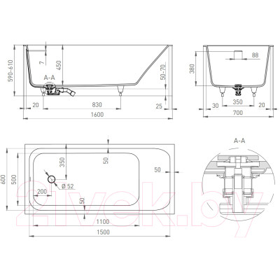 Ванна из искусственного мрамора Salini Orlando Kit 160x70 / 102115G