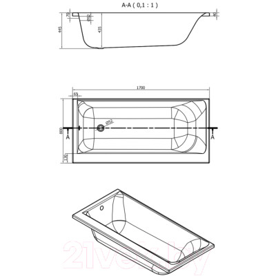 Ванна акриловая Cersanit Smart 170x80 R