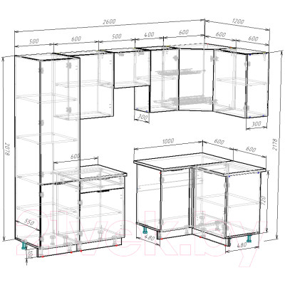 Кухонный гарнитур ВерсоМебель Эко-1 1.2x2.6 правая