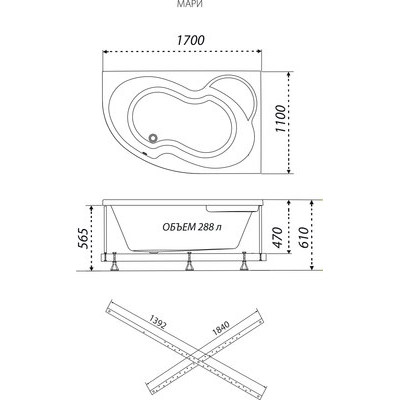 Ванна акриловая Triton Мари 170x110 R