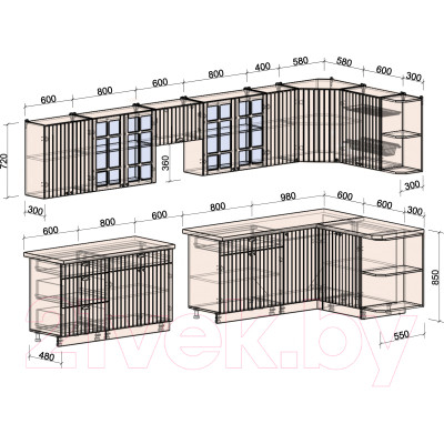 Кухонный гарнитур Интерлиния Берес 1.5x3.8 правая