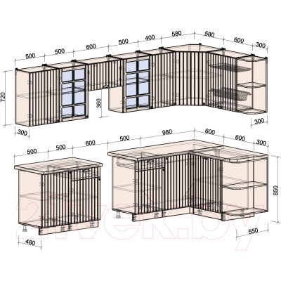 Кухонный гарнитур Интерлиния Берес 1.5x3.1 правая