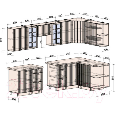 Кухонный гарнитур Интерлиния Берес 1.5x3.0 правая