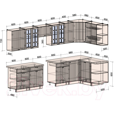 Кухонный гарнитур Интерлиния Берес 1.5x3.4 правая