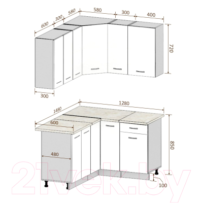 Кухонный гарнитур Кортекс-мебель Корнелия Лира 1.5x1.3