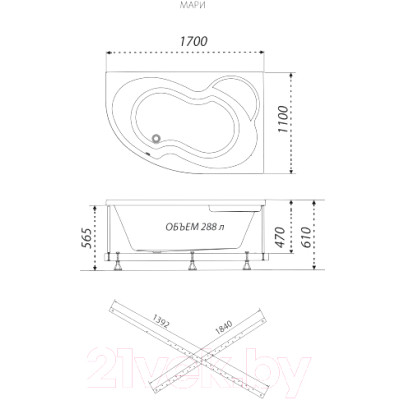 Ванна акриловая Triton Мари 170x110 L Стандарт