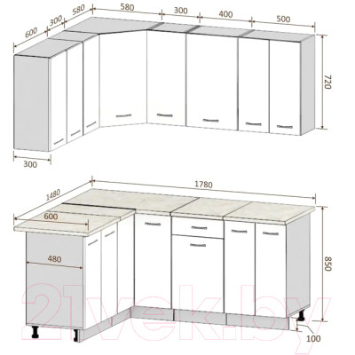 Кухонный гарнитур Кортекс-мебель Корнелия Лира 1.5x1.8