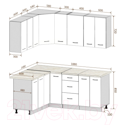 Кухонный гарнитур Кортекс-мебель Корнелия Лира 1.5x1.9