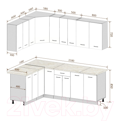 Кухонный гарнитур Кортекс-мебель Корнелия Лира 1.5x2.2