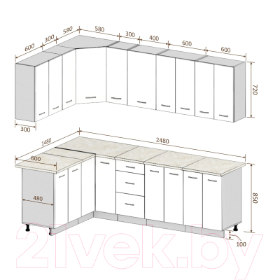 Кухонный гарнитур Кортекс-мебель Корнелия Лира 1.5x2.5 без столешницы