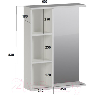 Шкаф с зеркалом для ванной Genesis Мебель 60x18x83