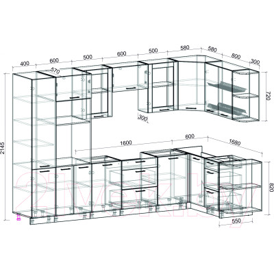 Кухонный гарнитур Интерлиния 1.68x3.2 правая без столешницы