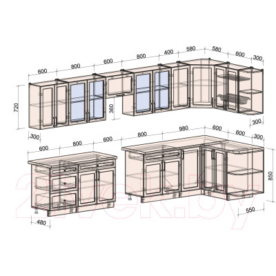 Кухонный гарнитур Интерлиния Тренд 1.5x3.8 правая