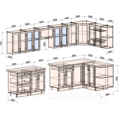 Кухонный гарнитур Интерлиния Тренд 1.5x3.4 правая