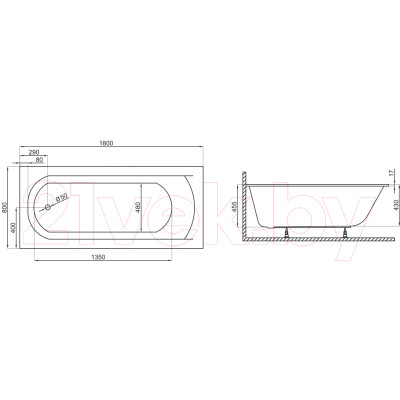 Ванна акриловая Polimat Classic Slim 180x80 / 00439