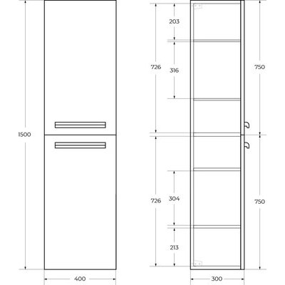 Шкаф-пенал для ванной Cezares ECO-1500-2A-SC-GR-P