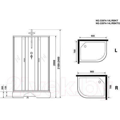 Душевая кабина Niagara NG-33974-14LBKTG 90x70