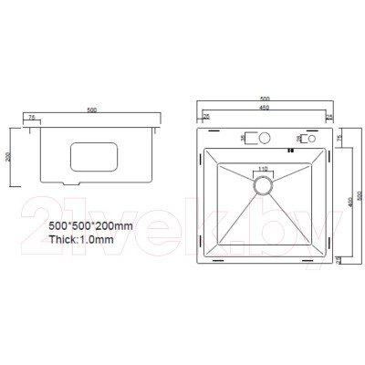 Мойка кухонная Arfeka Eco AR PVD Nano 50x50