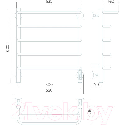 Полотенцесушитель электрический LARUSSO Стандарт с полкой КС П5 500x600 9003 / 4670078536587