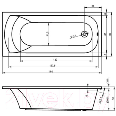 Ванна акриловая Ventospa Diona 180x80