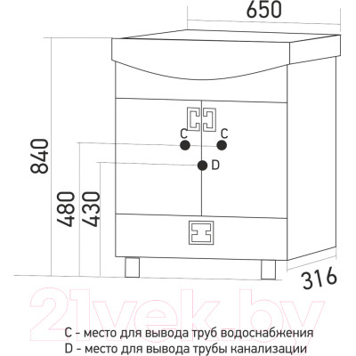 Тумба под умывальник Mixline Квадро-1 65 550493