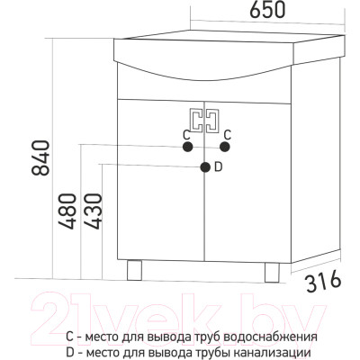 Тумба под умывальник Mixline Квадро 65 550494