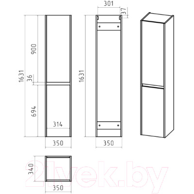 Шкаф-пенал для ванной Brevita Balaton 35 R / BAL-05035-01-2П