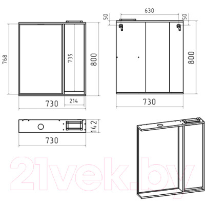 Шкаф с зеркалом для ванной Brevita Balaton 75 R / BAL-04075-01-П