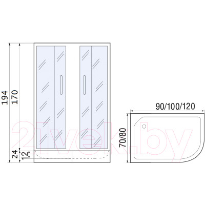 Душевой уголок RIVER Don 90/70/24 MT L