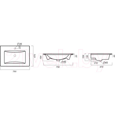 Умывальник Sanita Luxe Quadro 75 / QDR75SLWB01