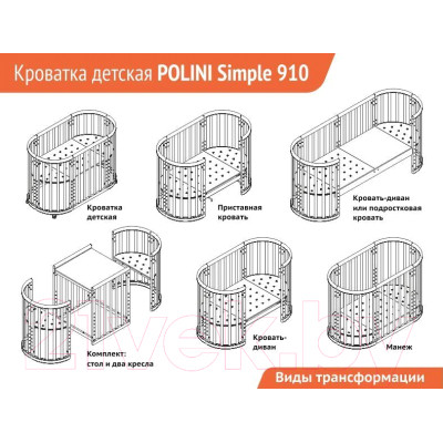 Детская кровать-трансформер Polini Kids Simple 911