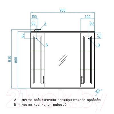 Шкаф с зеркалом для ванной Style Line Олеандр-2 90