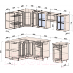 Кухонный гарнитур Интерлиния Мила Шато 1.5x2.5 левая