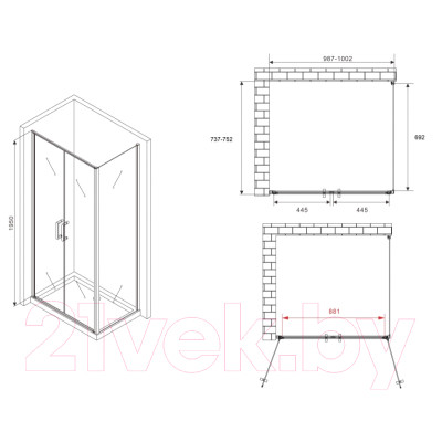 Душевой уголок Abber Sonnenstrand AG04100C-S75