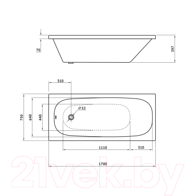 Ванна акриловая Berges Nelu 170x75 / 050023