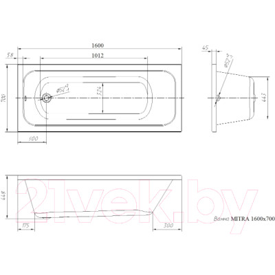 Ванна акриловая Ventospa Mitra 160x70