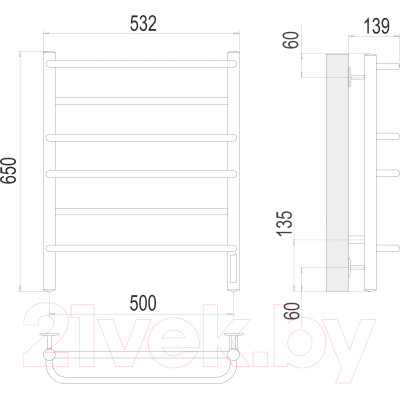 Полотенцесушитель электрический Terminus Евромикс П6 500x650