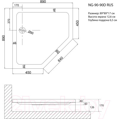 Душевой поддон Niagara NG-90-90D RUS