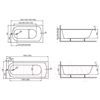 Ванна акриловая Polimat Classic Slim 160x70 / 00290