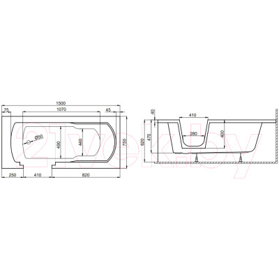 Ванна акриловая Polimat Vovo 150x75 / 00484