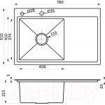 Мойка кухонная AKS Прямоугольная 78x51 левая