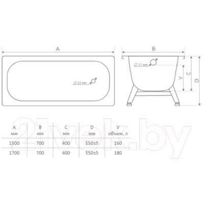 Ванна стальная Tevro 150x70