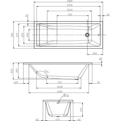 Ванна акриловая AM.PM Gem 160x70 / W93A-160-070W-A